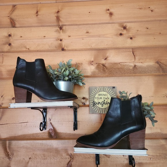 Madewell Shoes - Madewell Regan Black Stretch Leather Block Heel Boot Pull-On Ankle Booties Sz 10